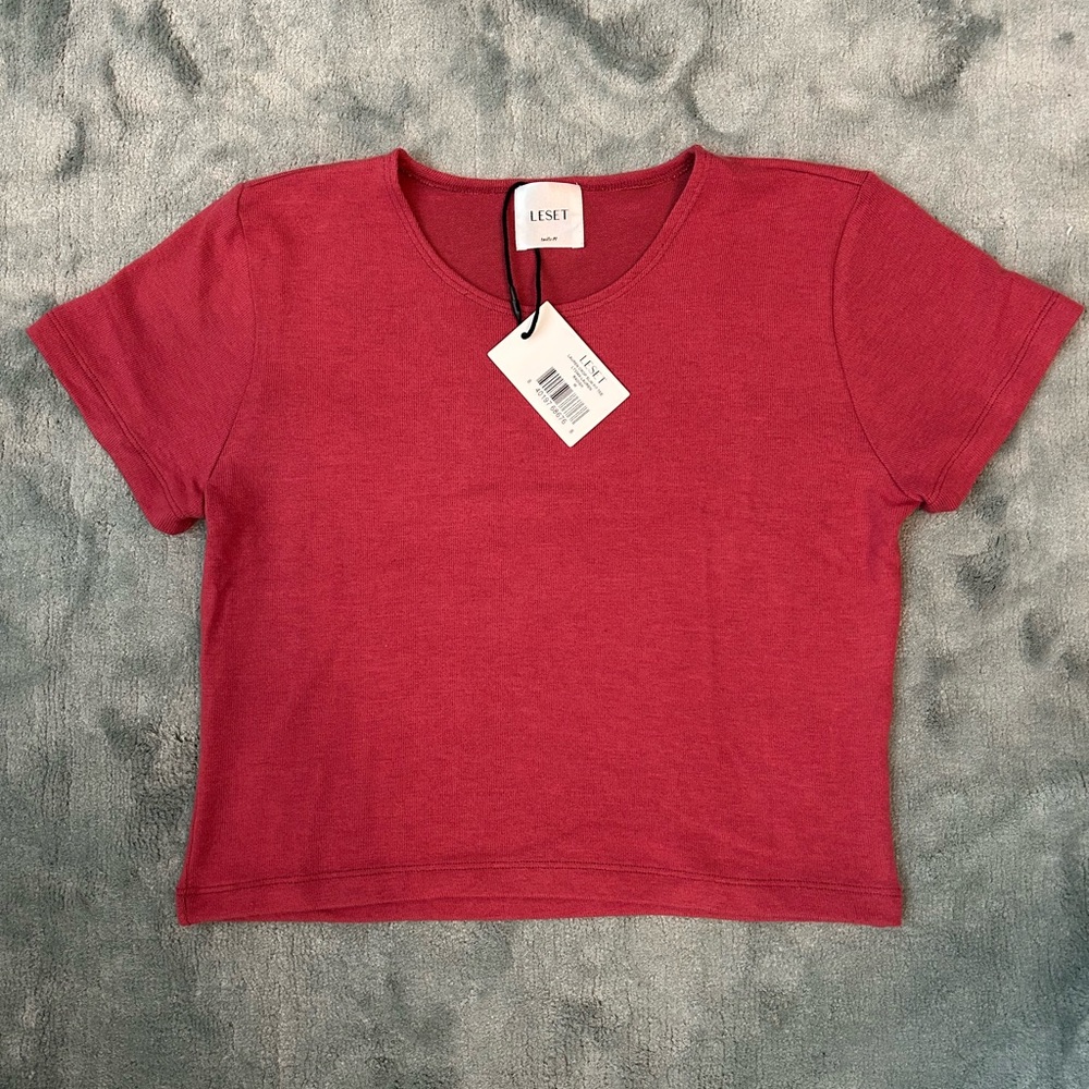 Leset NWT Lauren Crop Slim Fit Tee in Radish